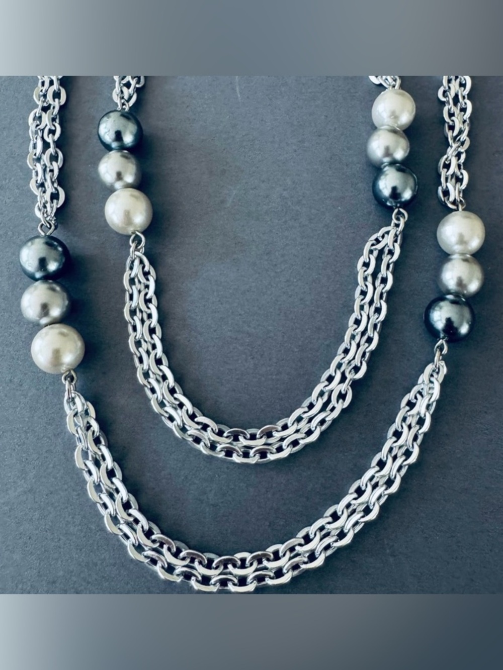 Sarah Coventry Silver and Gray Double-Strand Necklace